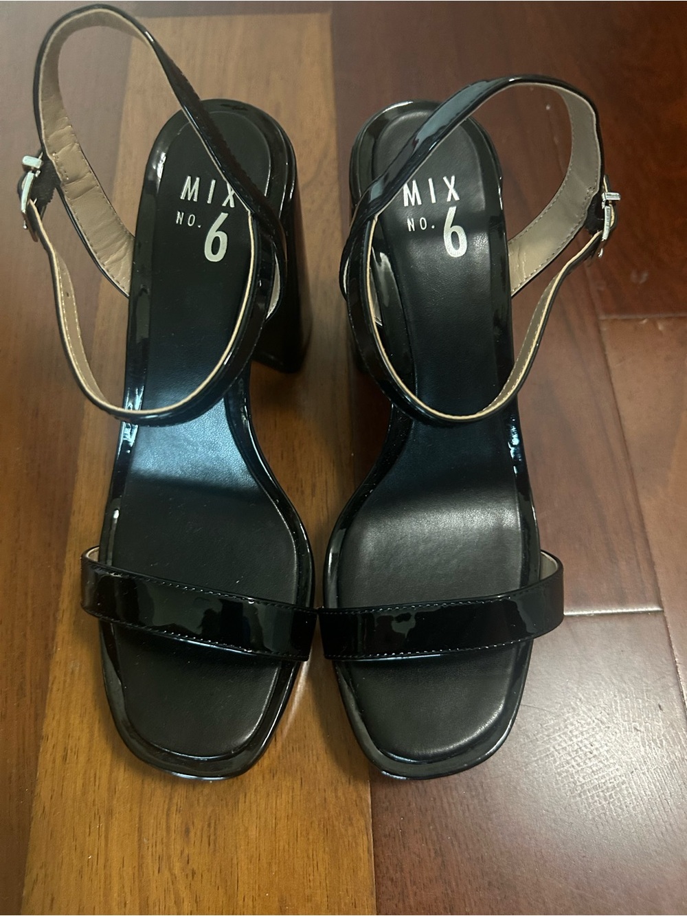 Mix No. 6 Glossy Black Patent Block Heel Slingbacks 9.5